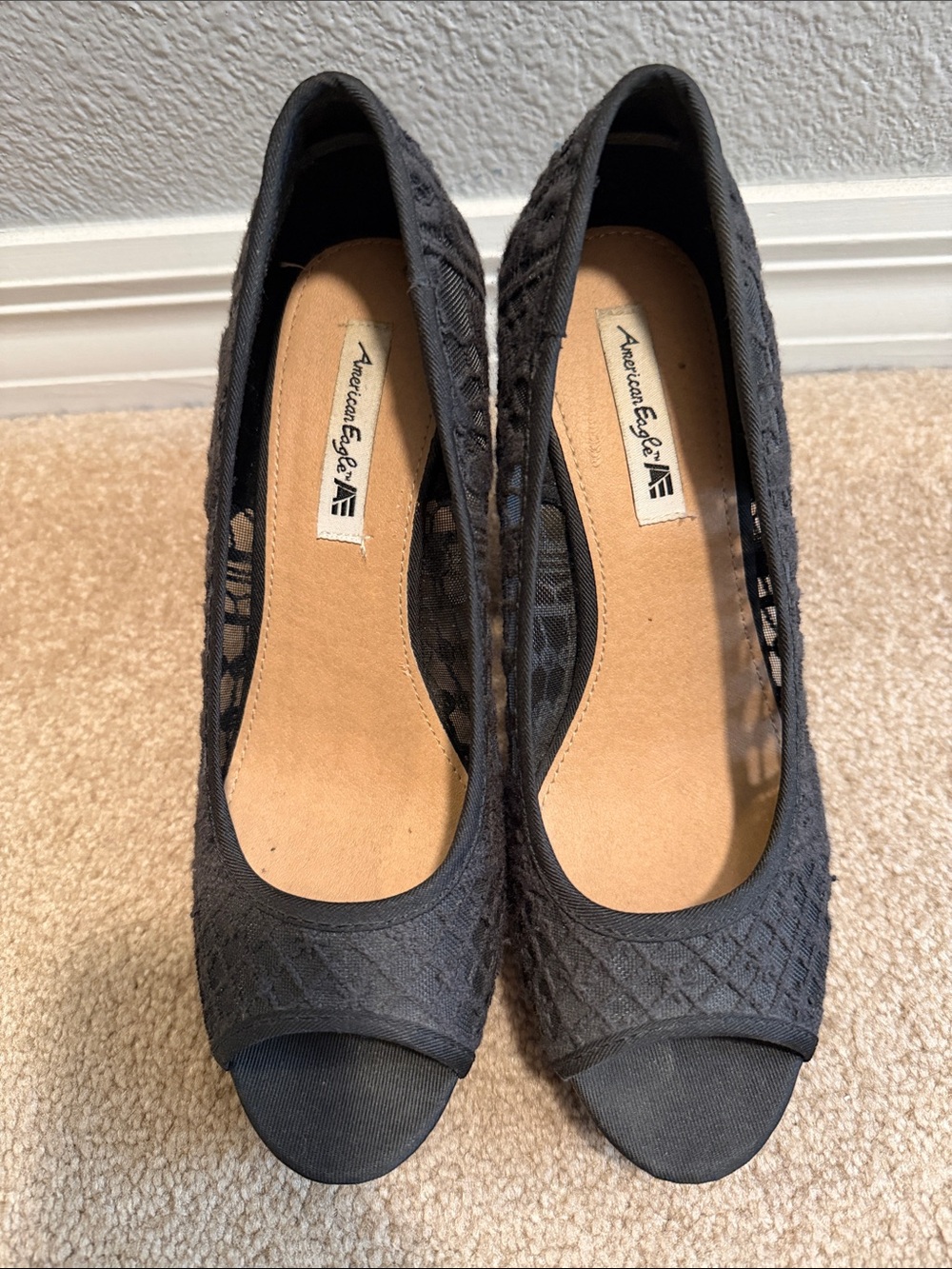 American Eagle Outfitters Black Lace Open-Toe Heels